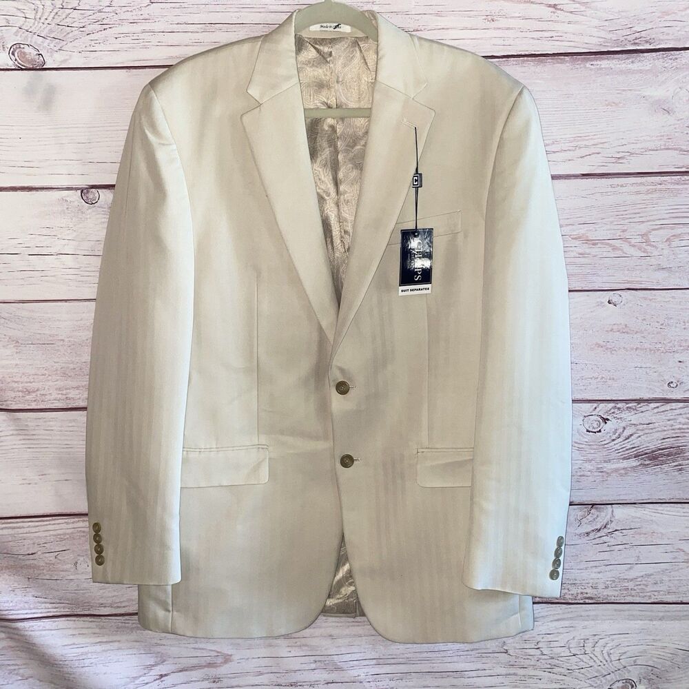 Chaps Mens 42L Beige Herringbone Suit Separate Sport Coat Blazer Vent 2 Button